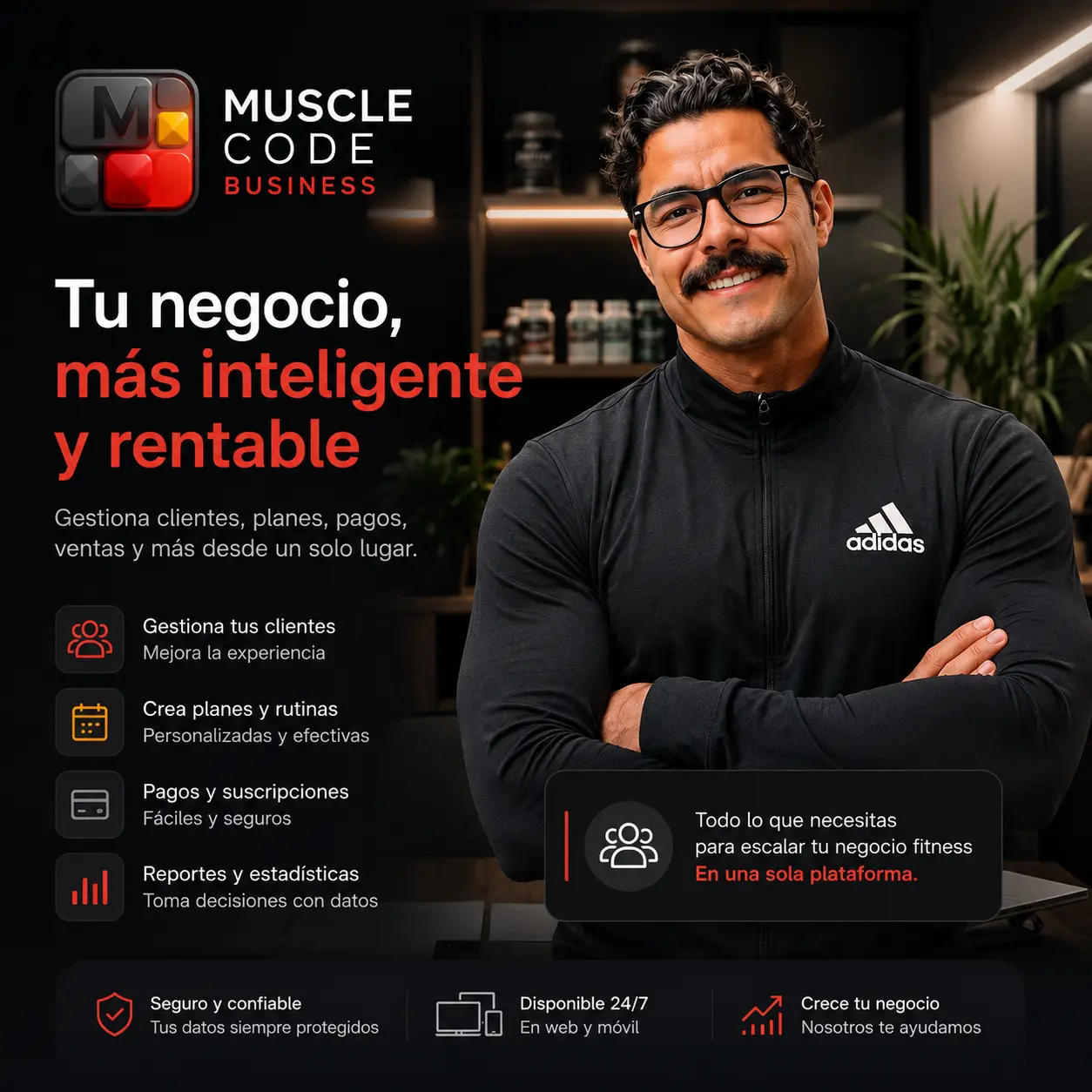 MuscleCode Business: your business, smarter and more profitable — manage clients, plans, payments, and reports in one platform
